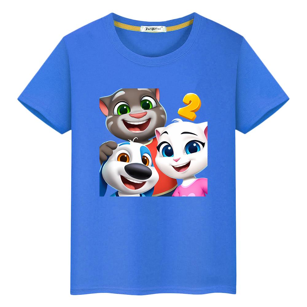 T Shirt for Kids Boy 10year Talking Cute Tom Cat Print Anime Tees  Kawaii Tops Y2k One Piece 100%Cotton Short Pride Tshirt Girl Clothe