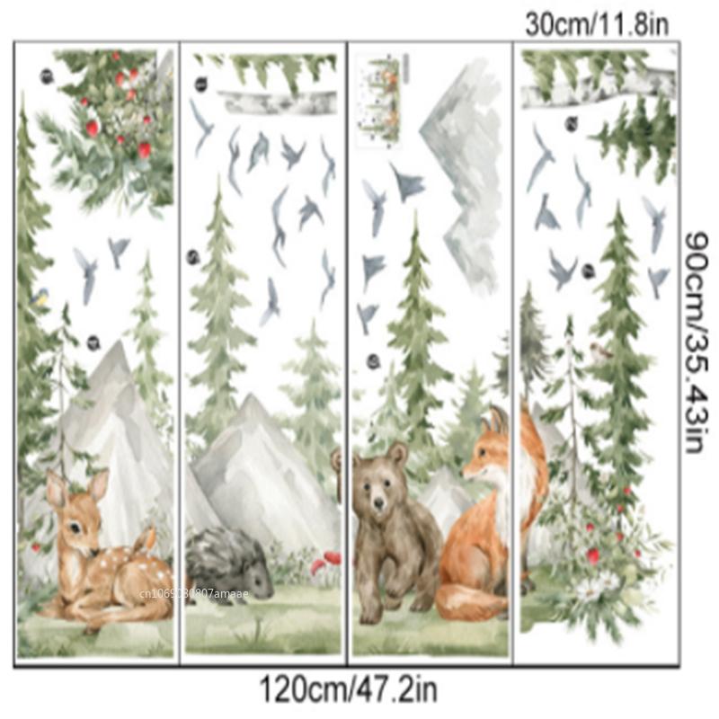 Stora Skogsdjur Hjort Björn Väggdekaler för Barnrum Barnkammare Väggdekaler Pojkrum Dekoration Tecknade Djur Träd Väggmålning