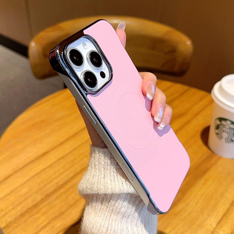 For iPhone 16 Pro Max Case Compatible with MagSafe Borderless PC+PU Leather Phone Back Cover