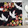 Asian Shower Curtain Traditional Chinese Pine Trees and Crane Flying Landscape Art Fabric Bathroom Decor Bath Curtains Set Hooks