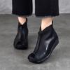 Johnature Versatile Genuine Leather Women's Wedges Shoes Retro Cowhide Soft Soled Short Boots
