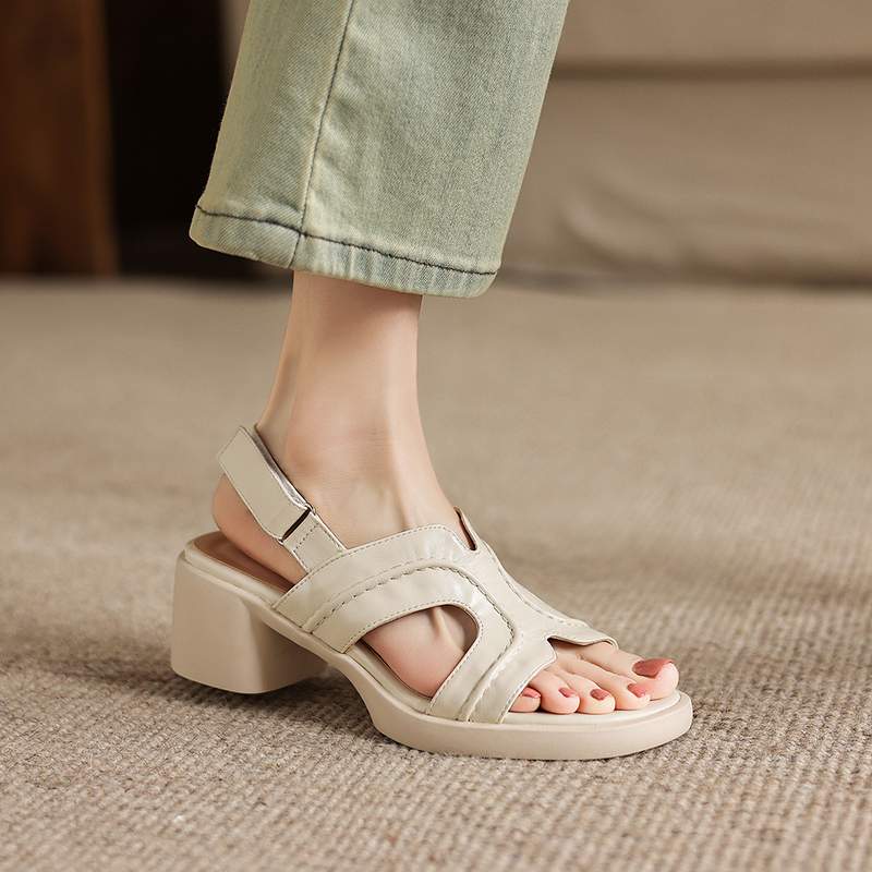 Krazing Pot Microfiber Thick Med Heels Peep Toe Shoes European Design Summer Size 43 Size 42 Platform Women Sandals