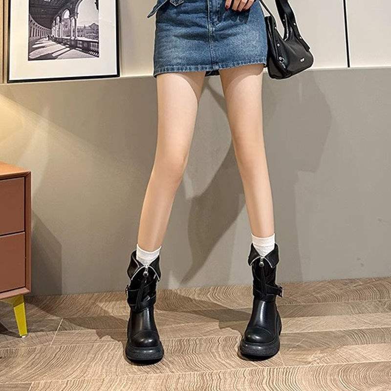 Maillard style soft leather fashion boots women's autumn and winter 2025 new belt buckle boots platform knight boots high boots