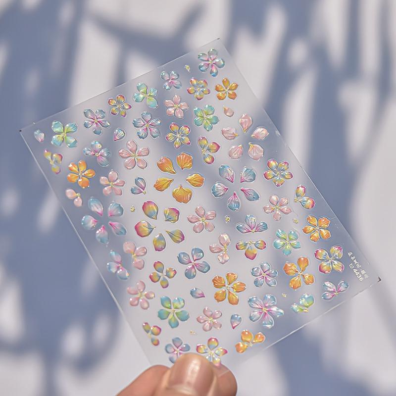 1pc Colorful Flower Nail Decals Summer Decoration Sticker Self-adhesive Embossed Featuring Five-Petal Design for Nail Art