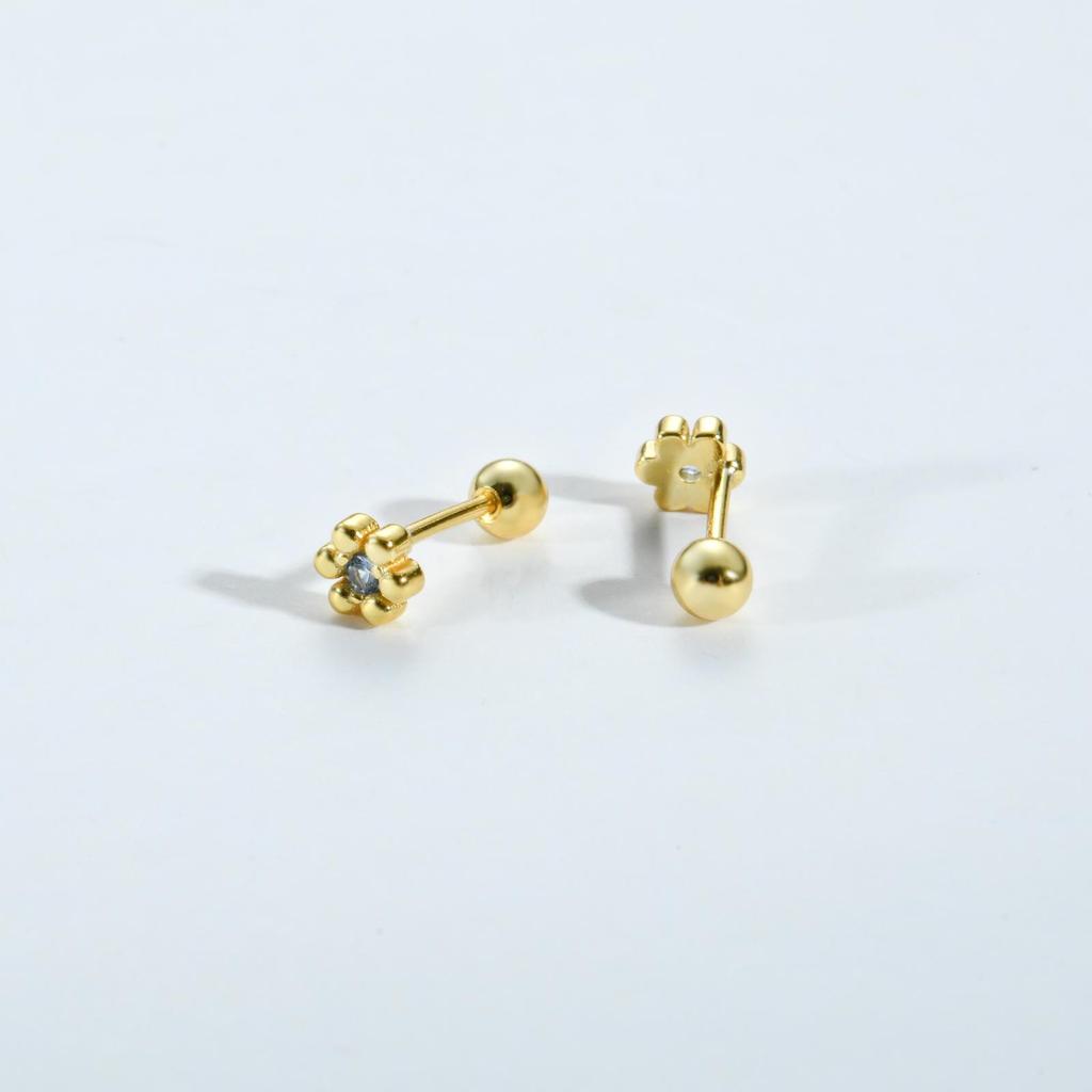 ANDYWEN 925 Sterlingsilber Gold Margeritenblume Ohrstecker Damen Blau CZ Zirkon Feiner Schmuck