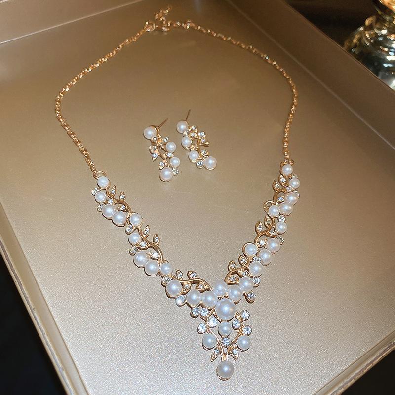 Luxus Strass Halskette Ohrringe Für Frauen Perlenohrringe Hochzeiten Bankett Zirkon Sets