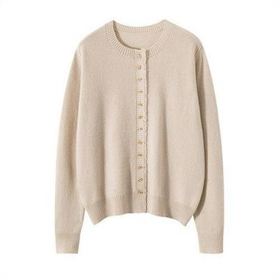 2025 Autumn Elegant Pure Cashmere Women's Fitted Cardigan Sweater, Round Neck