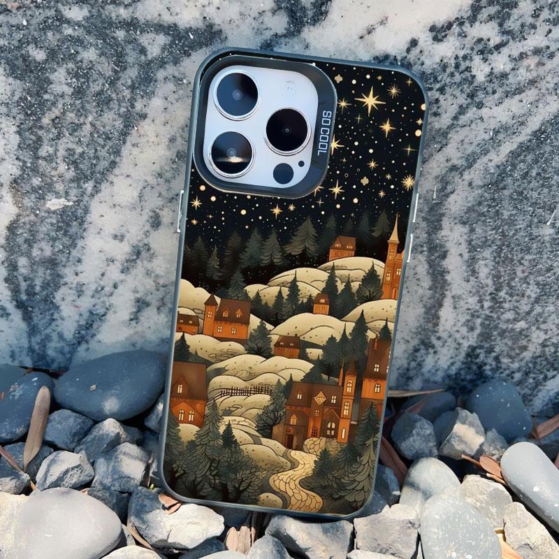 Forest Night Starry Sky Tree Moon Phone Case For Iphone 13 Mini 12 11 Pro Max 16 15 14 Pro Max Plus Shockproof Laser Back Covers