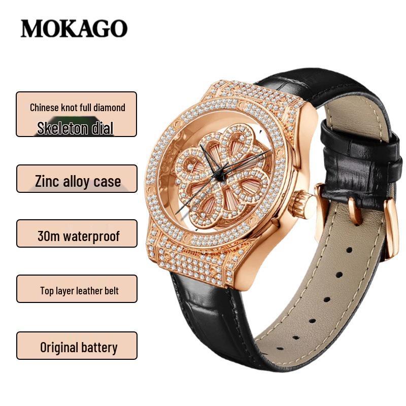 MOKAGO Women s Luxe Quartz Watch: Waterproof, Diamond-Accented, Starry Double-Sided Design