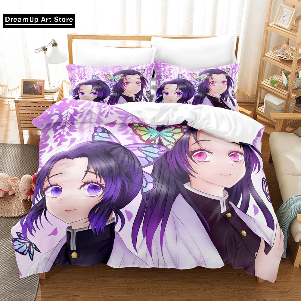 3D Print Kochou Shinobu Anime Demon Slayer Bedding Set Cute Quilt Cover Bed Cover With Pillowcase Twin Single Queen King Size