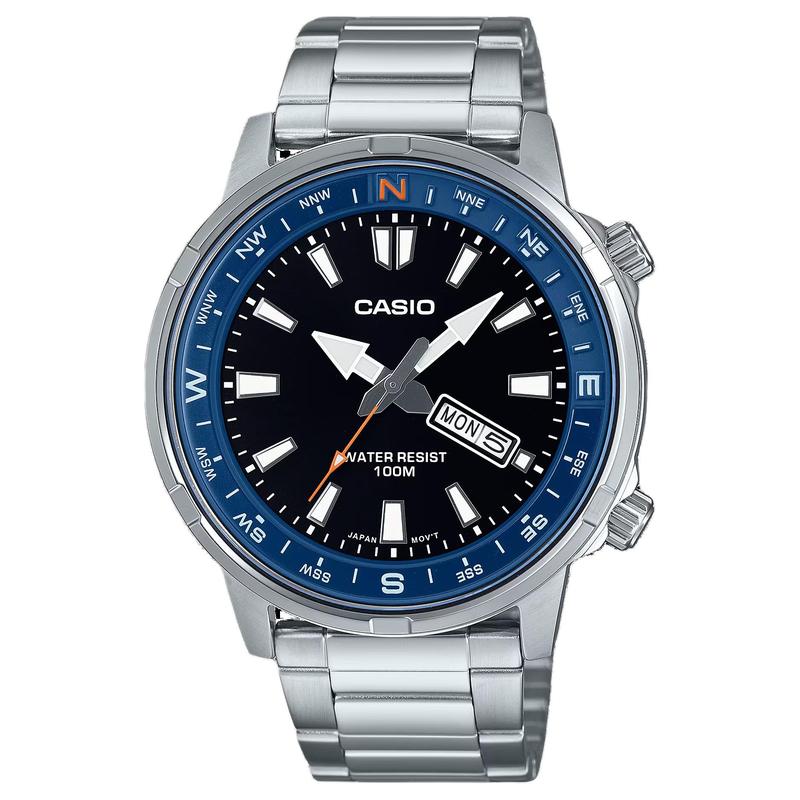CASIO STANDARD series, 100 meters waterproof, Quartz, Steel Strap, , men's watch, black dial MTD-130D-1A2V