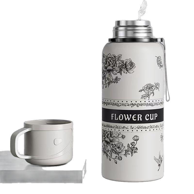 Flower Insulated Travel Mug With Leak Proof Lock For Office And Outdoor Use
