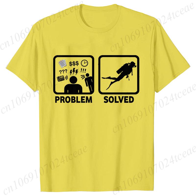 Funny Problem Solved Diving Graphic T-shirt Women Summer Clothes T Shirt Short Sleeve Solved Diving Graphic Shirt Clothing