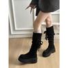 Khaki Retro Kniehohe dicke Sohle Stiefel Damenstiefel Herbst Kleine Absatzsteigerung Ritterstiefel