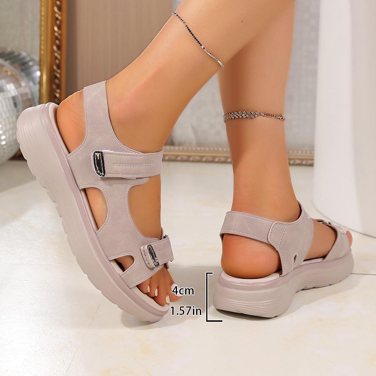 

2025 Women s Plus Size Sporty Velcro Peep-Toe Sandals 43 грязно-белый