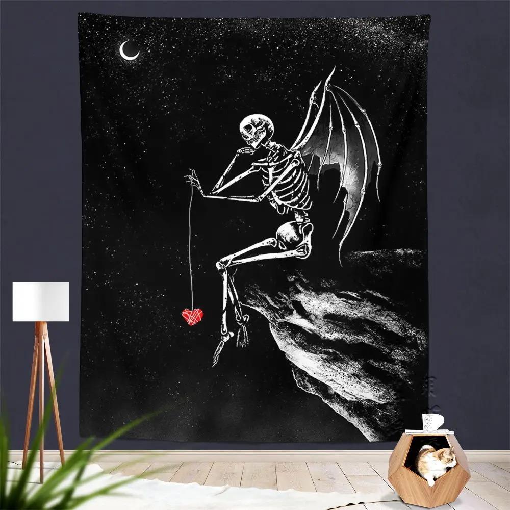 Black and White Couple Skull Background Pattern Tapestry Home Wall Decoration Tapestry Bedroom Living Room Tapestry