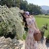 French one-word collar floral tube top spring and summer seaside vacation style skirt suit women