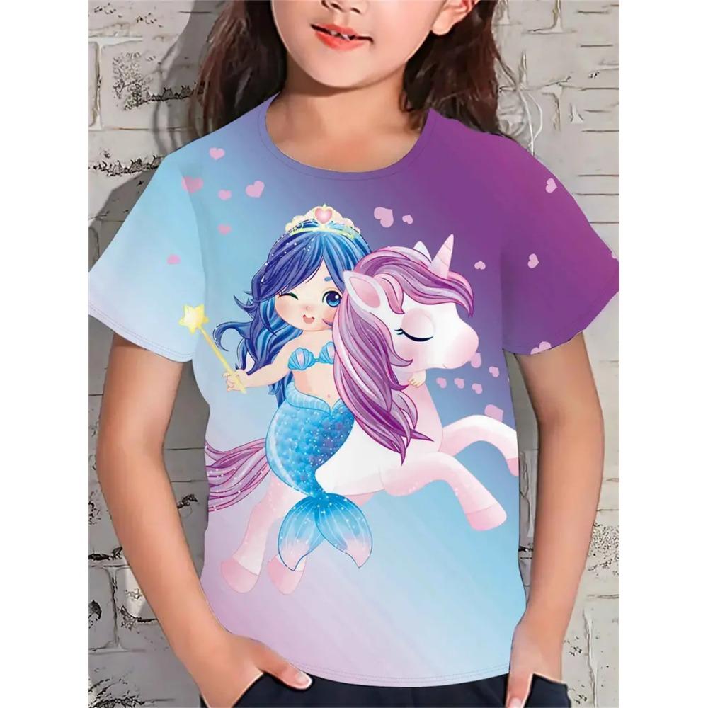2025 New Funny Animal 3d Print Girls' T-Shirts Festival Party Fashion Short Sleeved Tops Casual T-Shirts Girls' Clothing