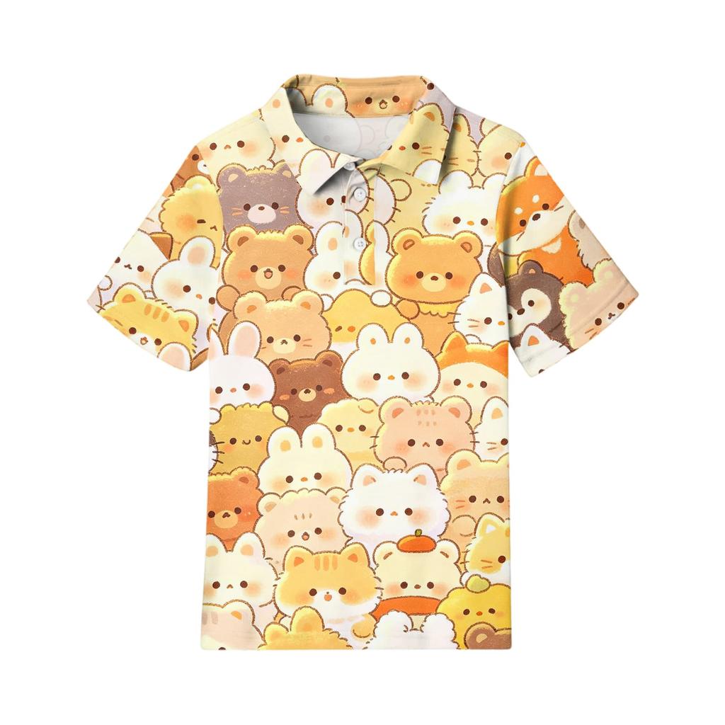 Kids Casual Short Sleeve Polo Shirt Animal Pattern Cartoon Print Lightweight Comfortable Soft Fabric Breathable Summer Top for Boys Girls