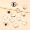 Ring, Retro And Old Point Diamond, Black Gemstone 12-Piece Set, Ring Alloy Jewelry.