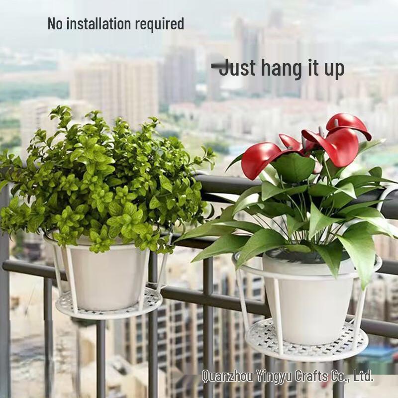 Miling Wrought Iron Floor Flower Stand with Hanging Basket