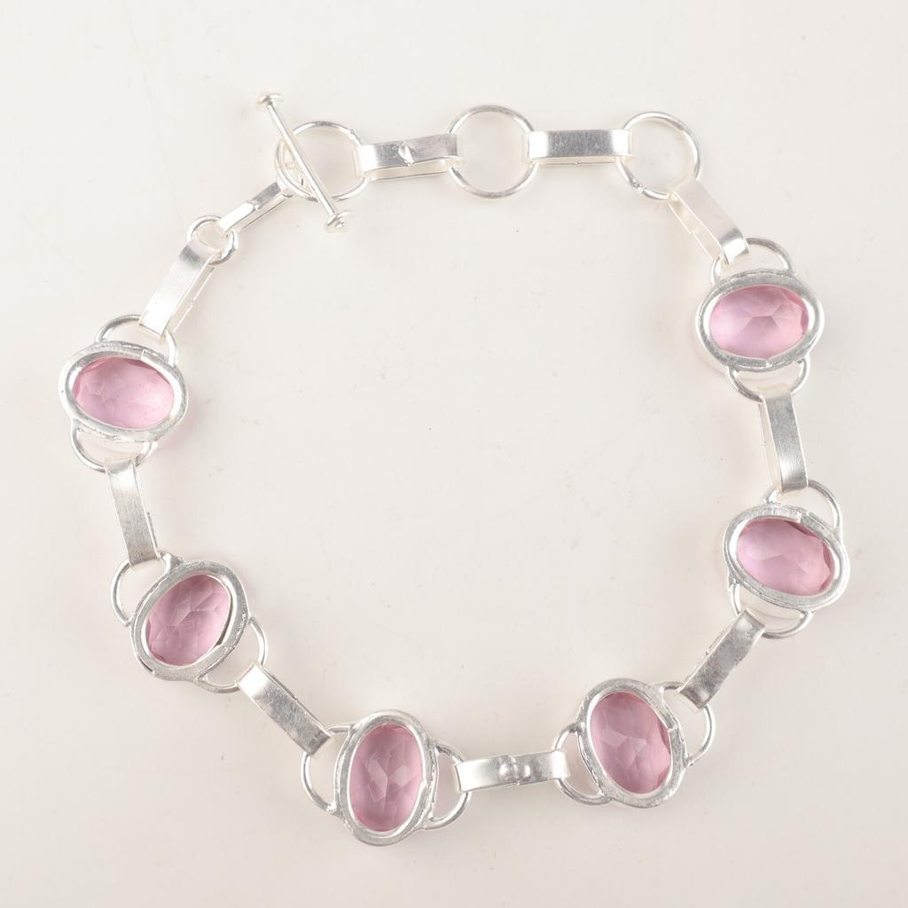 Morganite Gemstone 925 Sterling Silver Jewelry Handmade Bracelet 9" For Bridal RB-6-15