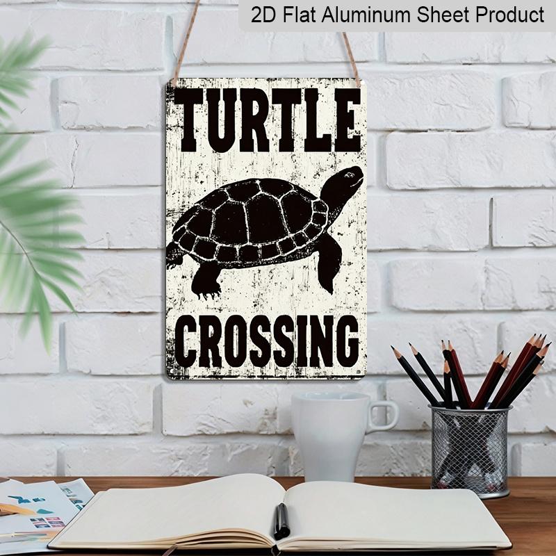 2D Flat - 1pc Vintage Turtle Crossing Aluminum Sign - Funny Wildlife Warning Art, 8 * 12 Inches. Backyard Garden & Fence Decor, Turtle Pond & Water