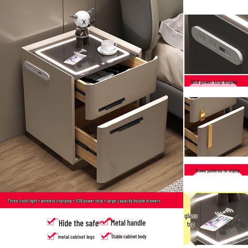 Smart Multifunctional Bedside Safe: Minimalist Square Design for Bedroom and Living Room