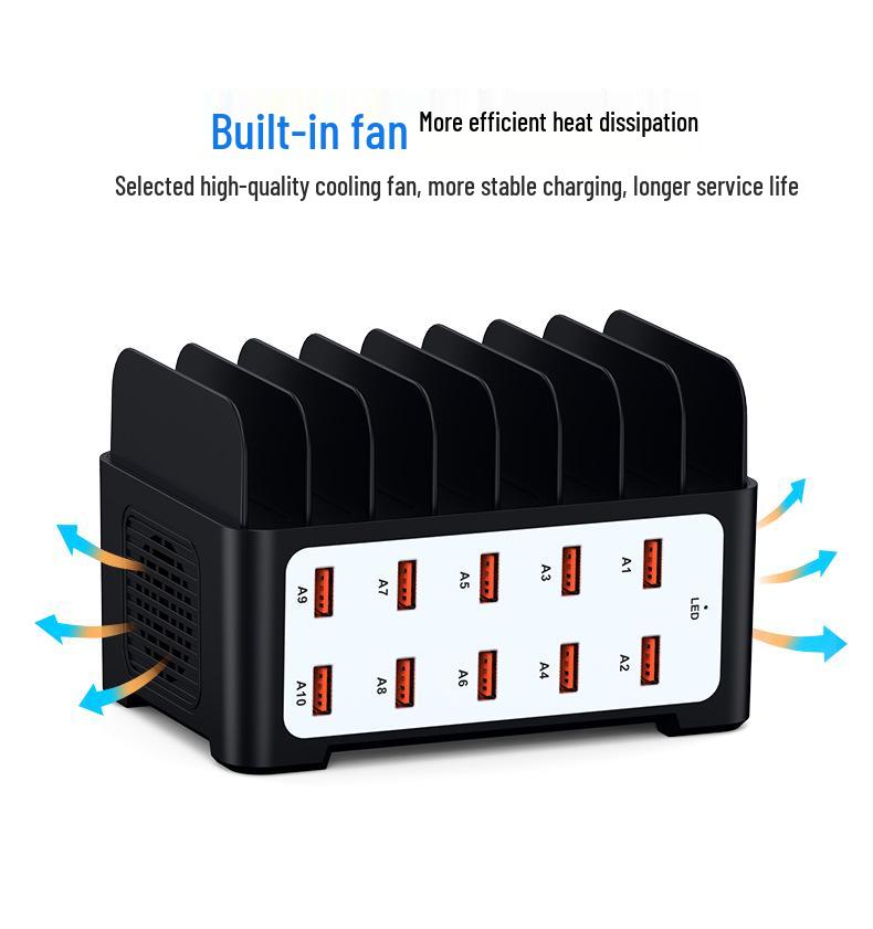 10-Port USB Charger with Stand - Multi-Port Power Strip, 5V 2A