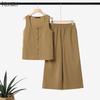 Women Sleeveless Vest Tops and Cropped Pants Summer Two Piece Suit Sets
