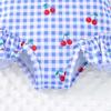 Cute Cherry and Plaid Print Girls One Piece Swimwear Ruffled Flutter Sleeves and Hem Summer Hot Sale for 4 7 Years Girls Pool Beach Wear