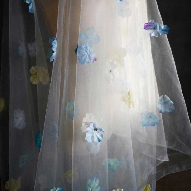 Fantasy Flower Tulle Veil Fabric Background Decoration Wedding Dress Children's Clothing 3D Flower Mesh Fabric 100x150cm
