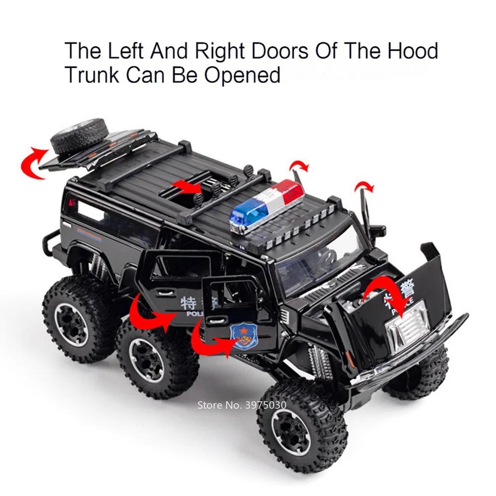1:32 H2 Conqueror Police Car Model Toy Doors Opened Alloy Diecast Music Light Off-road Vehicles Models Home Decor Decoration
