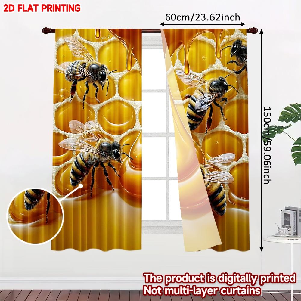 Bienenwaben-Vorhänge Realistische Bienen Goldener tropfender Honig Küchen-Wohnzimmer-Dekor Set von 2 Hergestellt Polyester