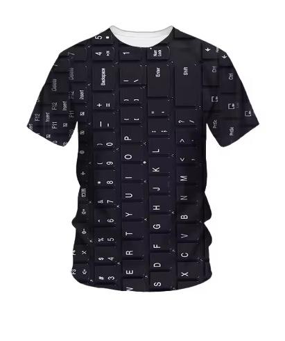 Creative Computer Keyboard 3D Printing T-Shirt Summer Men's Round Neck T-Shirt Trend Short Sleeve Casual Street Loose