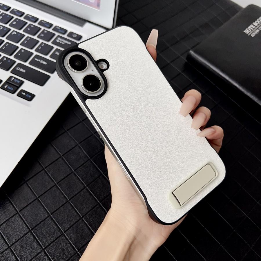 

Для iPhone 16 15 14 Pro Max 13 Роскошный кожаный безрамочный чехол для телефона Матовый противоударный Бескаркасный невидимая подставка Защитная крышка For iPhone16 Promax белый