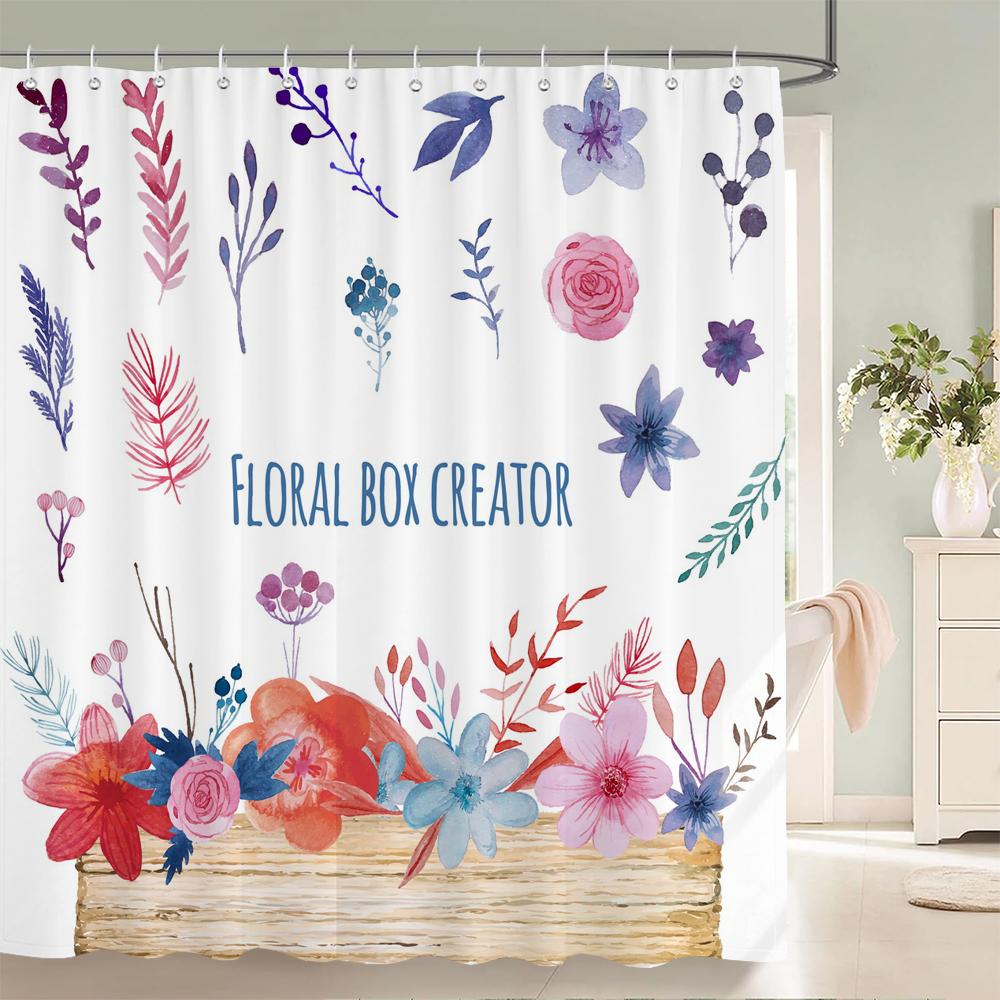 Nordic Style Flower Leaf Plant Printed Fabric Shower Curtains Floral Bath Screen Waterproof Products Bathroom Decor With Hooks