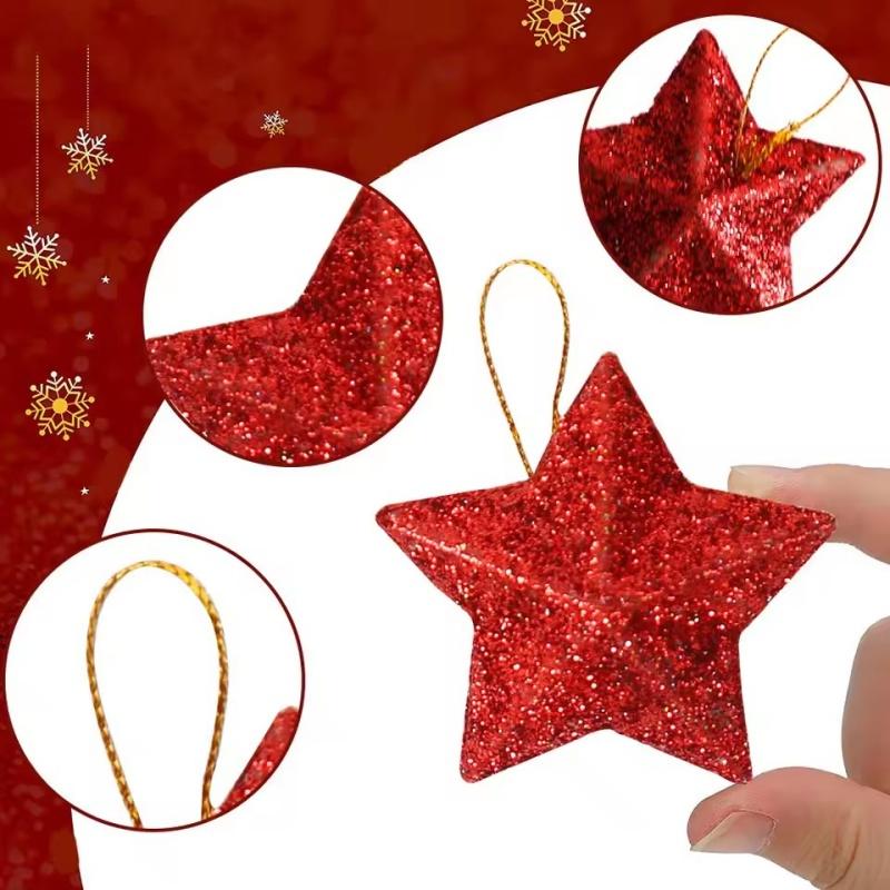 6/24pcs Christmas Glitter Star 5cm Pentagram Christmas Hanging Pendant For Birthday Wedding Festive Christmas Party Decoration
