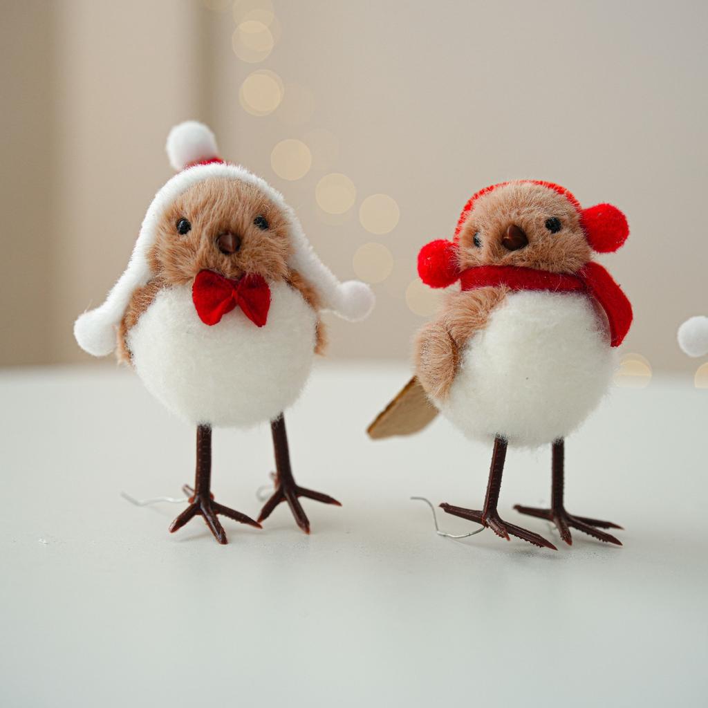 Christmas Simulation Bird Hanging Pendant Foam Red Scarf Hats Bird Xmas Tree Ornaments Merry Christmas Decor Happy New Year
