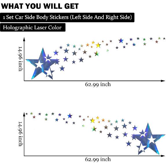 1 Set Holographic Laser Falling Stars Graphics Car Body Side Stickers Starry Sky Racing Sport Stripe Decal Self-Adhesive Scratch Hidden Stickers for