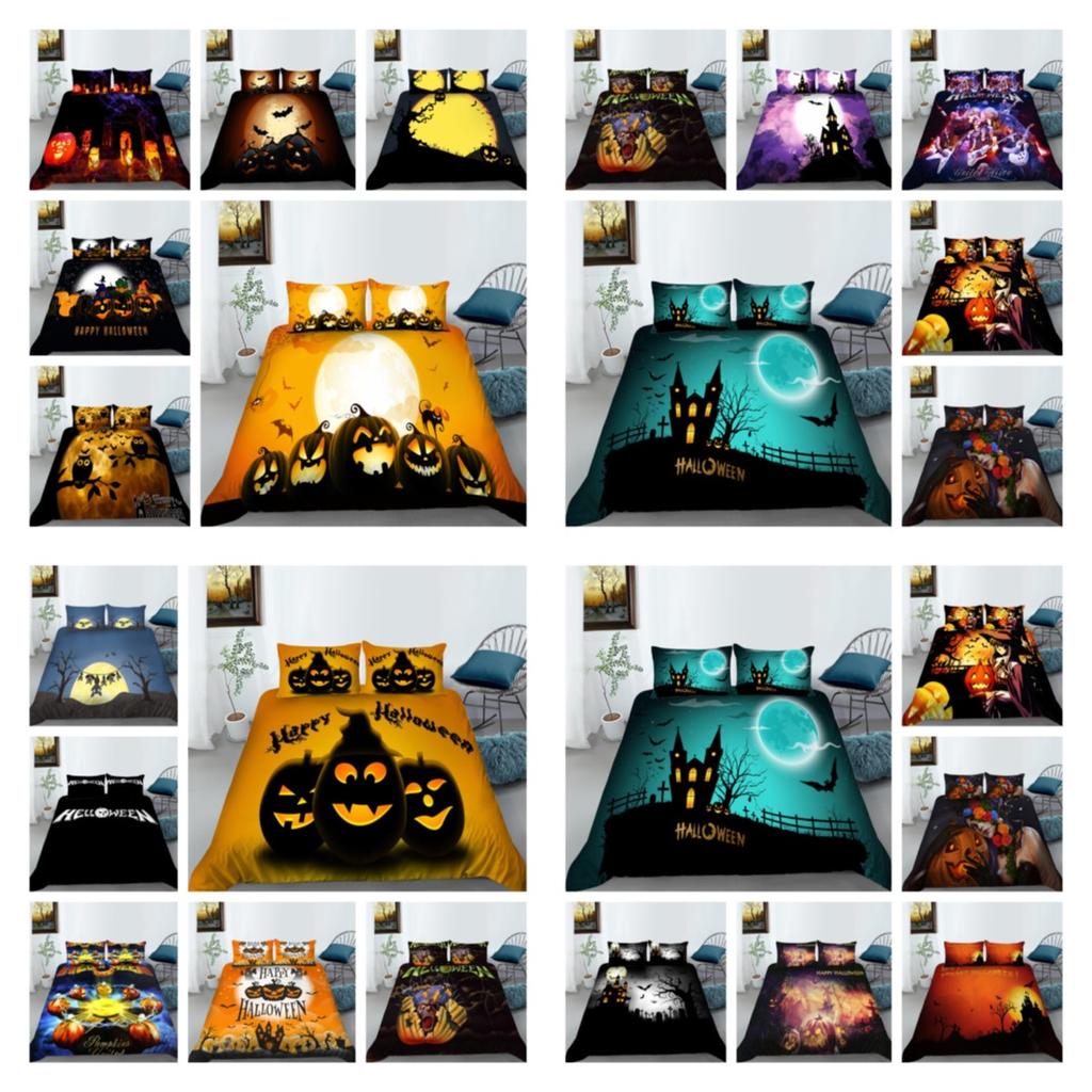 Set de husă de pilota cu imprimare 3D de Halloween cu fată de pernă Textile de casă Set de lenjerie de pat pentru copii Seturi de pat de o singură dimensiune