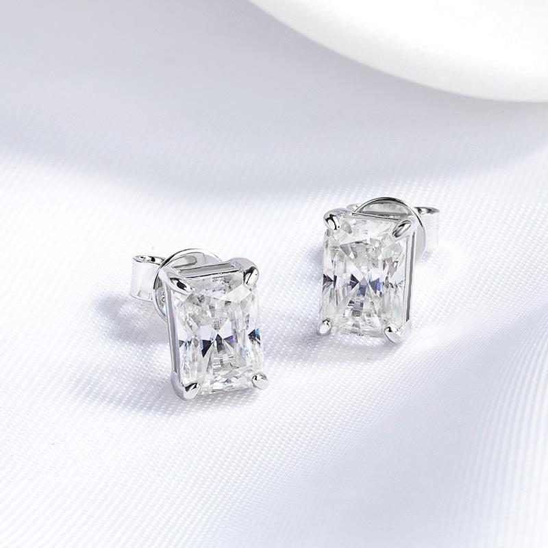 Smyoue 0.5-2CT Emerald Cut 18k Plated Moissanite Stud Earrings for Women Classic Bride 925  Silver Earring Lab Diamond