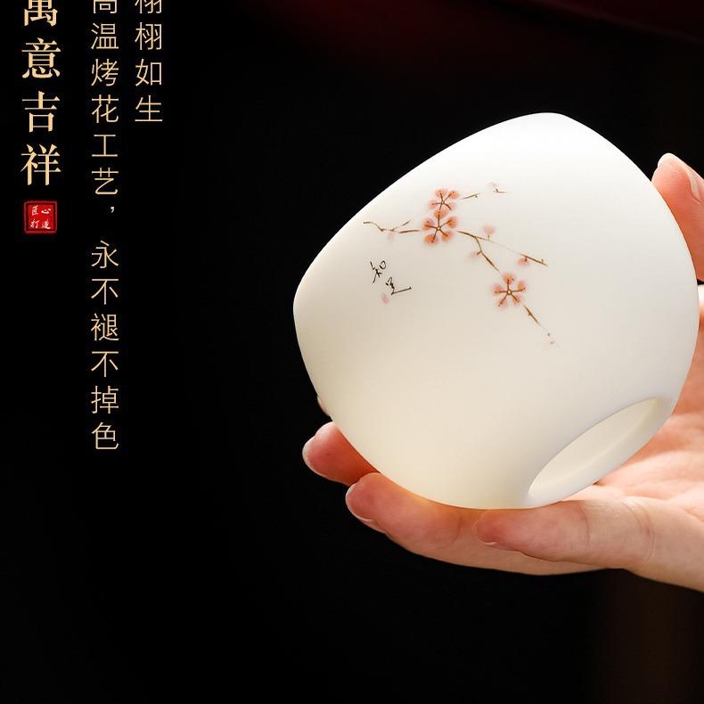 Dehua White Porcelain Suet Jade Dragon Egg Kung Fu Teacup Large Capacity Household Personal Master Cup Tea Room Tea Cup