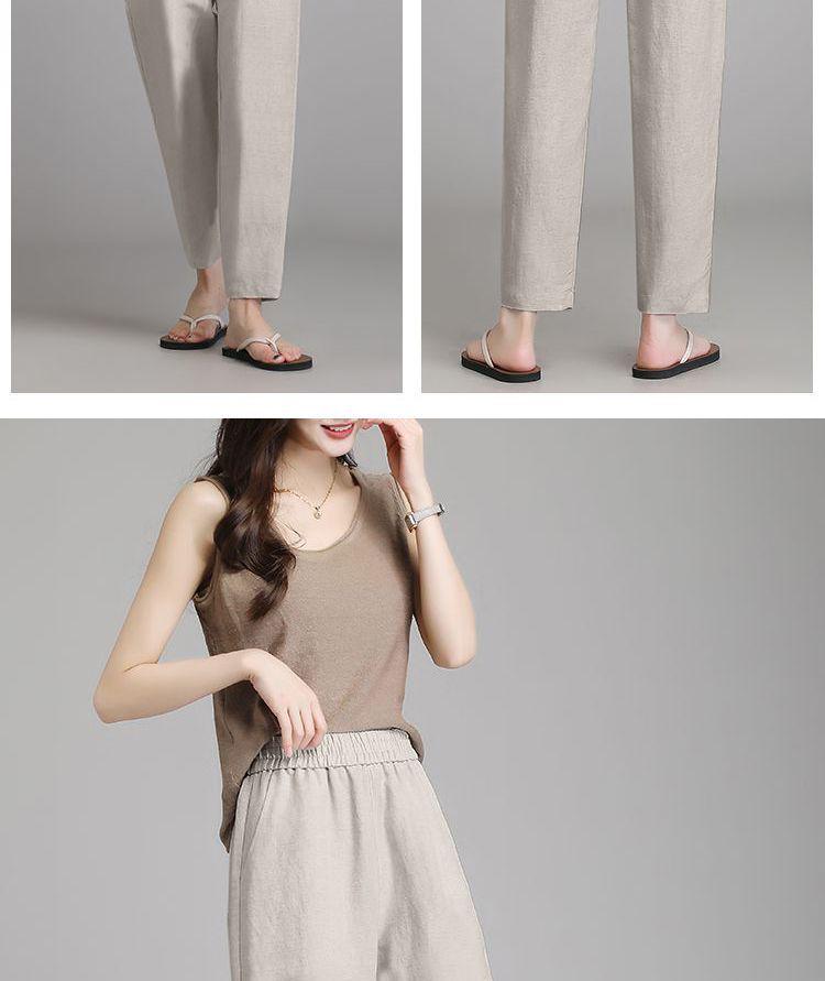 Women's High Waist Linen Harem Pants - Summer, Loose, Nine-Point, Ice Silk, Slimming, Casual, Thin.