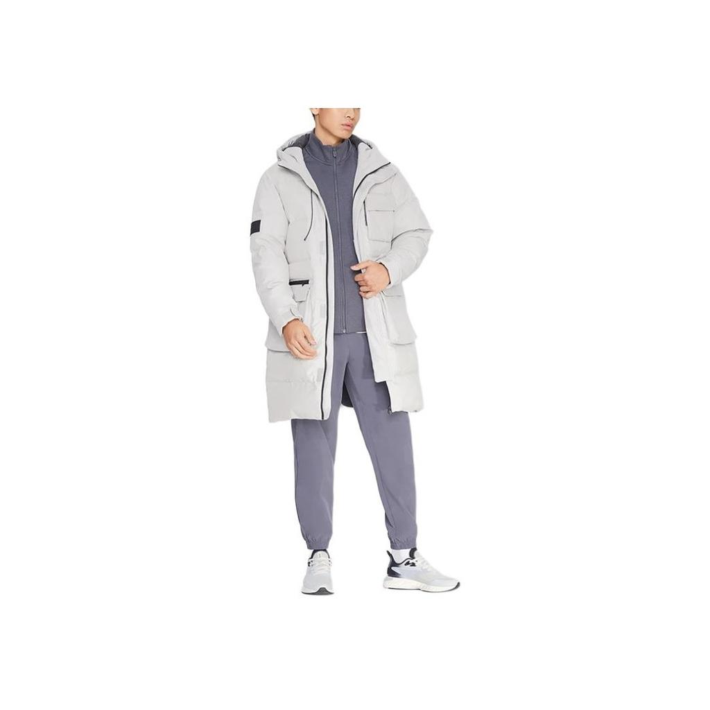 Li-Ning Trainingsserie Locker Warm Buchstabe Kapuze Mittellang Daunenjacke Herren Oberbekleidung Grau AYMR023-3