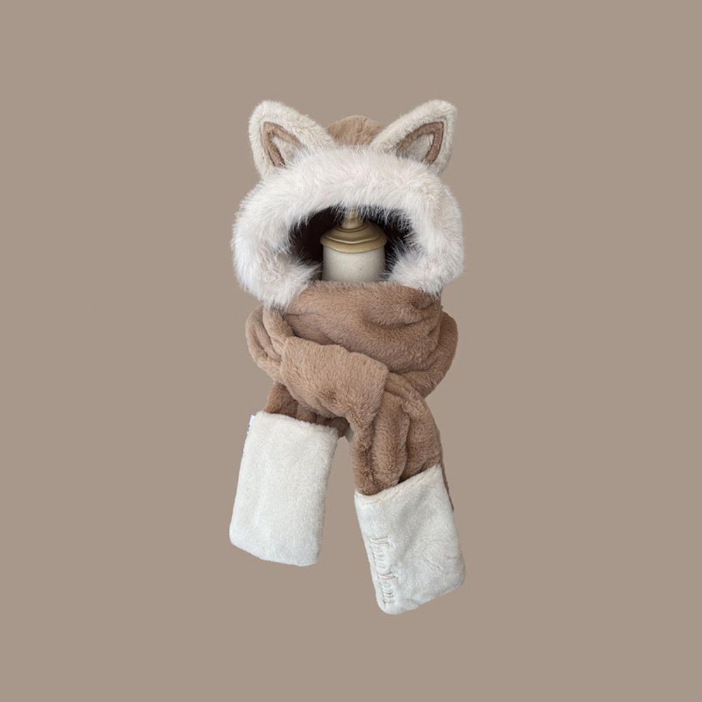 

Сохраняющий тепло набор шапка, шарф, перчатки, утолщенная шапка с защитой ушей, новая женская шапка-бини, осень-зима хаки