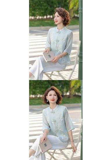 2026 Chinese Style Summer Blouse: Stylish Short-Sleeved Top for Middle-Aged and Elderly Women