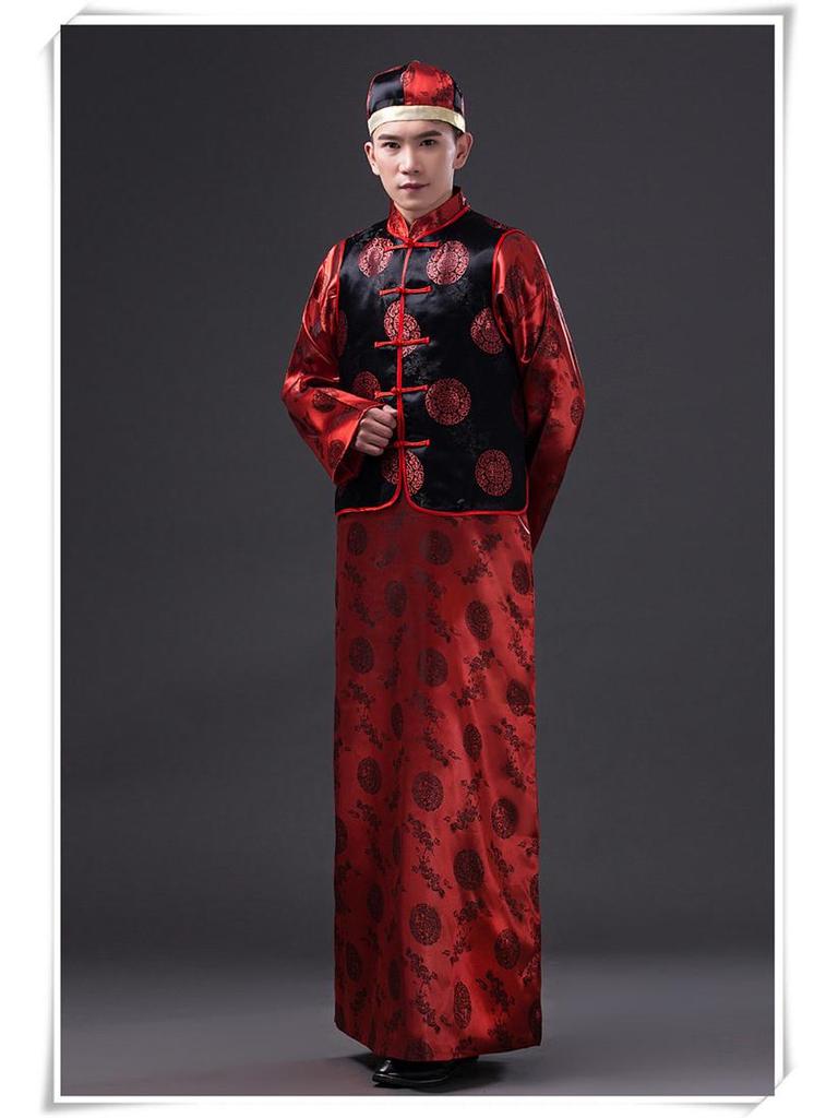 Men's Chinese Retro Wedding Tang Suit Long Robe: Groom's Mandarin Jacket & Best Man Formal Wear