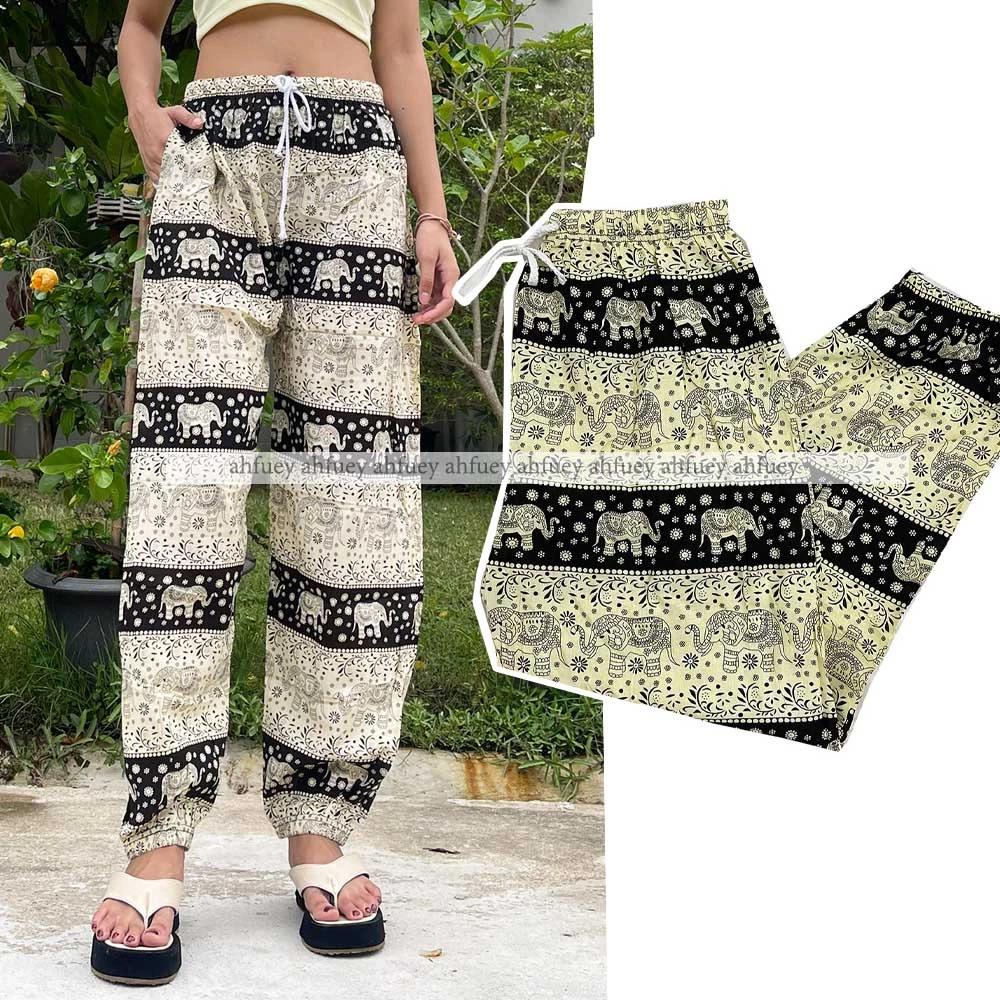 Elephant Pants Long Adjustable Elastic High Waistband Strap Jumper  Unisex Man Women Print Thailand Casual Streetwear Beach Bohemian Retro Vintage