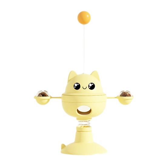 Wobbling Cat Toy with Suction Cup Interactive Cat Teaser Wand Toy with Gall Fruit Balls Treat Dispenser Toy for Indoor Cats Entertainment
